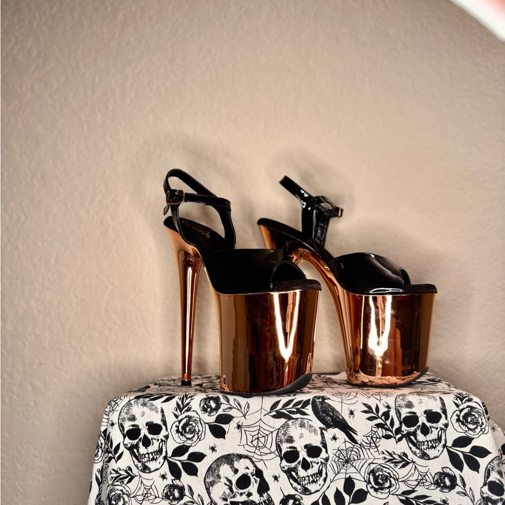 Pleaser Black and Rose Gold Platform Heels - Picture 7 of 12